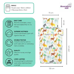 Bloomsbury Mill - Safari Adventure Kids Single Bed Duvet Cover and Pillowcase Set - Single - 135 x 200cm