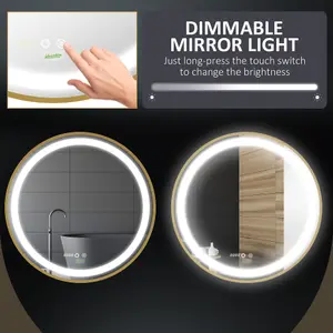 kleankin Wall Mounted LED Bathroom Mirror with 3 Light Colours Time Display Gold