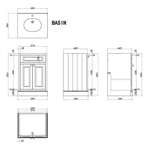 Fairmont Black Square Floor Standing Vanity Unit (W)600mm