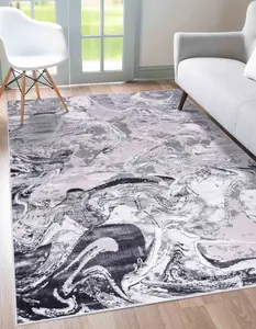 Solarius Modern Grunge Marbling Abstract Area Rugs Silver 60x220 cm