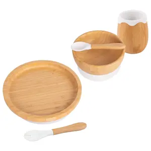 5pc Bamboo Round Baby Weaning Set - White