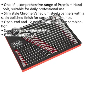 25-Piece Slim Handled Combination Spanner Set - 12 Point Metric Wrenches