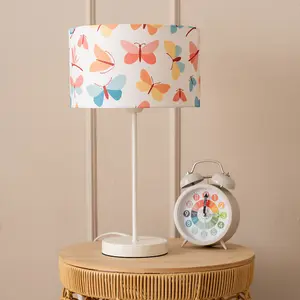 ValueLights Charles White Metal Single Stem Table Lamp with Butterfly Lamp Shade and LED Bulb