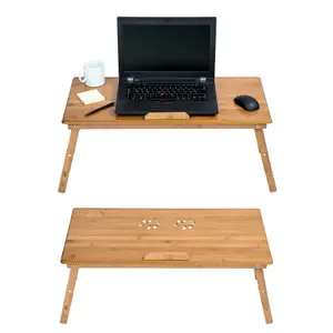 Laptop Stand - 4 angles of inclination, with 2 storage areas, 72 x 35 x 26 cm - brown