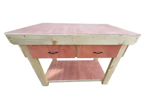 Wooden Eucalyptus hardwood top workbench, tool cabinet with drawers (V.1) (H-90cm, D-70cm, L-120cm)