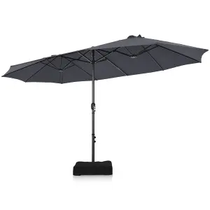 Costway 4.5m Double-Sided Parasol W/ Base and Crank Outdoor Twin Large Patio Umbrella