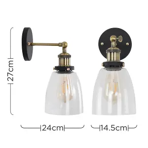 ValueLights Ambrose Retro Style Antique Brass and Black Metal Adjustable Knuckle Joint Wall Light Fitting