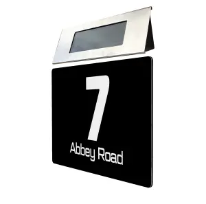 Personalised Aluminium House Plaque with Solar Light Customised with Your House Number and Street Name 280 x 160mm Black