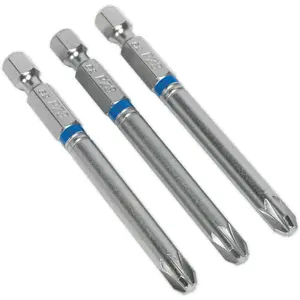 3 PACK 75mm Pozi Head Number 3 Colour-Coded Power Tool Bits - S2 Steel Drill Bit