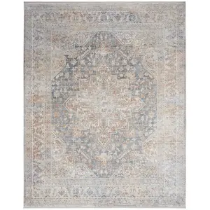 Ivory Blue Floral Bordered Traditional Rug For Dining Room Bedroom & Living Room-76cm X 122cm