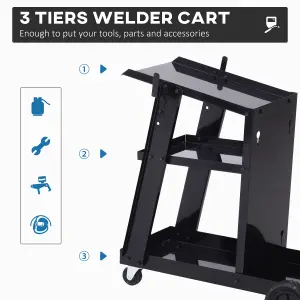 DURHAND Three-Tier Welding Cart Welder Trolley for Gas Bottles w/ Wheels, Black