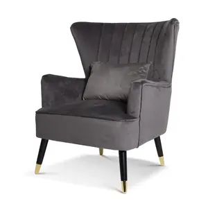 Velvet Dark Grey Camila Accent Wingback Chair