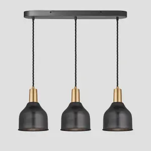 Industville Sleek Cone 3 Wire Oval Cluster Lights, 7 inch, Pewter, Brass holder