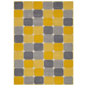 Modern Chequered Easy to Clean Geometric Rug for Dining Room-120cm X 170cm