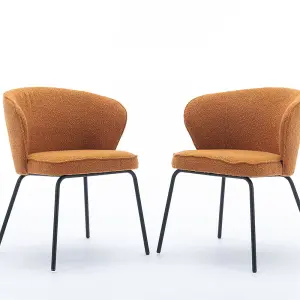 2 Pack, 018 Boucle Fabric Wing back Armchair Accent Chair Dining Chair with Black Powder Coating Metal Leg, Orange 