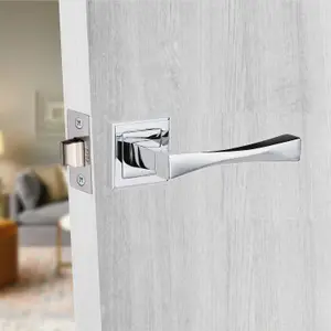 6 Set Straight Astrid Design Door Handles Internal Sets Latch and BB HInges Square Polished Chrome Finish