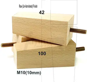 4 x SOLID WOOD FURNITURE FEET 100mm HIGH REPLACEMENT FURNITURE LEGS SOFAS CHAIRS STOOLS M10 Raw