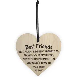 Red Ocean Best Friends Face Problems Together Wooden Hanging Heart Plaque