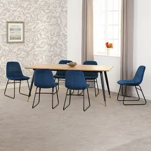 Hamilton Large Dining Set Oak Effect with 6 Sapphire Blue Velvet Lukas Chairs