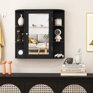 Costway 3 Tier Mirrored Bathroom Cabinet Wall Mount Storage Cupboard W/ Display Shelves