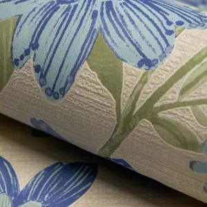 Grandeco Katsu Trail Floral Blown Wallpaper, Blue