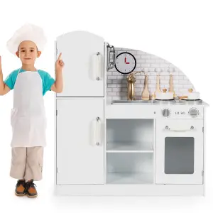 Costway Kids Wooden Kitchen Playset Pretend Play Toy Cooking Role w/ Cookware Accessorie