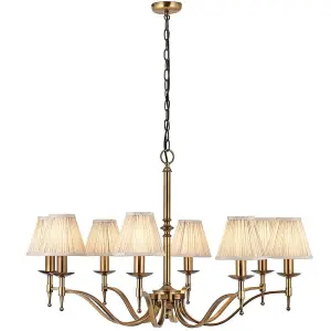 Avery Ceiling Pendant Chandelier Light 8 Lamp Antique Brass & Beige Pleat Shade