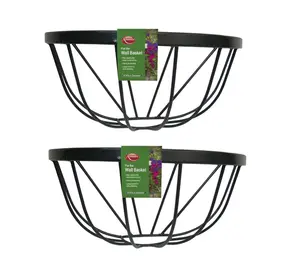 2x Garden Wall Trough Planter 16 Inch Wrought Iron Wall Mounted Black Flower Basket