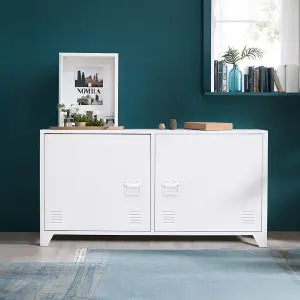 White 2 Doors Adjustable Shelves Metal File Cabinet Tv Stand Side Cabinet for Home and Office 119cm