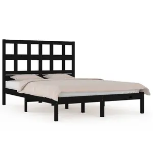 Berkfield Bed Frame Black Solid Wood Pine 140x200 cm