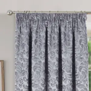 Home Curtains Buckingham Damask Fully Lined 90w x 84d" (229x213cm) Grey Pencil Pleat Curtains (PAIR)