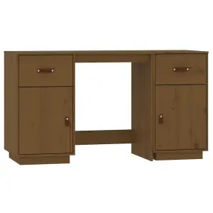 Berkfield Desk with Cabinets Honey Brown 135x50x75 cm Solid Wood Pine