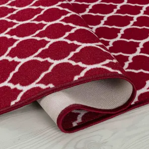 Machine Washable Trellis Design Anti Slip Doormats Red 67x220 cm