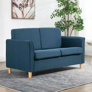 HOMCOM Double Seat Sofa Linen Upholstery Loveseat Couch w/ Armrests, Blue