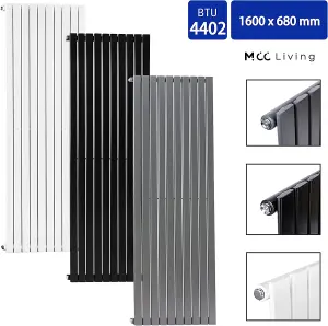 Designer Flat Panel Single Radiator 1600x680 Black by MCC