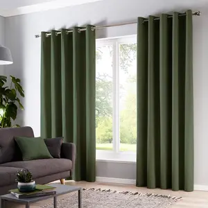 Cotton Blend Room Darkening Grommet / Eyelet Curtain Pair (Set of 2) Bottle Green / Width 117 x Drop 137 cm