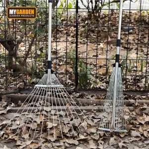 Telescopic Metal Rack Expendable Rake For Gardening Lawn Cleaning With Ergonomic Non Slip Adjustable Handle 15 Teeth