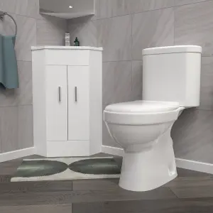 Nes Home White Corner Vanity Unit with Ceramic Basin & Toilet Set