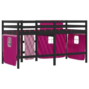 Berkfield Kids' Loft Bed with Curtains without Mattress Pink 90x200 cm