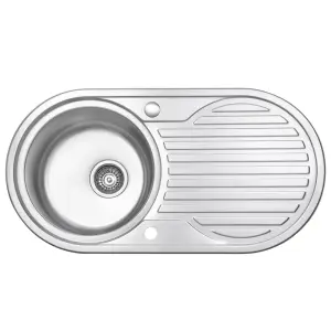 JASSFERRY Inset Round Bowl Kitchen Sink Stainless Steel Single Circle Drainboard Reversible Drainer