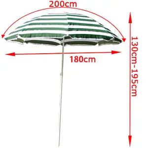 SunDaze 1.8M Green-White Beach Parasol Outdoor Garden Patio Umbrella Sunshade UV Protection