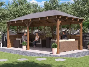 Dunster House Wooden Gazebo Kit Louvre Wall  6m x 3m with Roof Shingles Leviathan