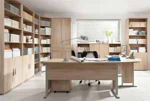 Large Desk 150cm Computer Home Office Sonoma Oak Effect Metal Leg Frame BRW