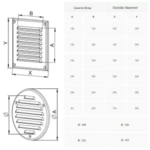 250 x 250 mm Polished Chrome Air Vent Grille with Fly Screen Metal Ventilation Ducting Cover