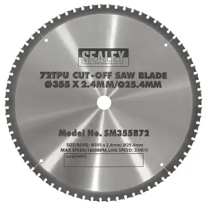 Sealey 72 TPU Cut-Off Saw Blade Diameter 355 x 2.4mm/Diameter 25.4mm Steel Teeth SM355B72