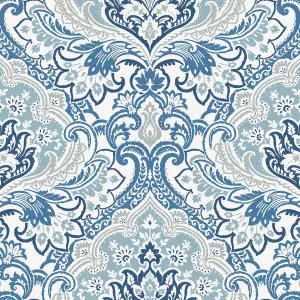 Galerie Mulberry Tree Blue White Floral Damask Wallpaper Roll