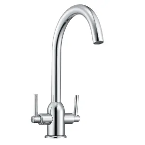 Nes Home Kallion Twin Lever Chrome Swivel Kitchen Sink Mono Mixer Tap