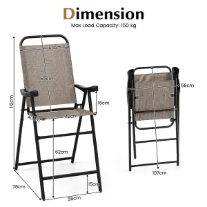 Costway 2Pcs Outdoor Bar Stool Chair Set Metal Frame High Top Garden Patio Folding Chair