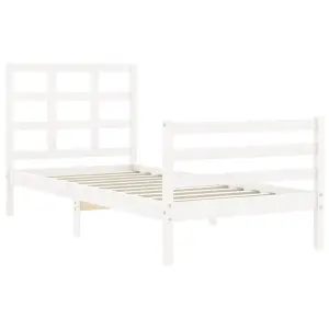 Berkfield Bed Frame with Headboard White Single Solid Wood