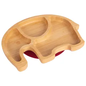 Tiny Dining - Children's Bamboo Suction Elephant Plate - Red